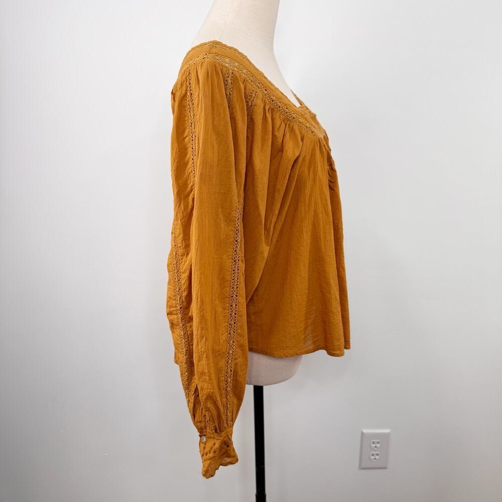NWT Free People Faraway Fields Top Mustard Embroidered Flowy Boho Casual Size S - Picture 9 of 16